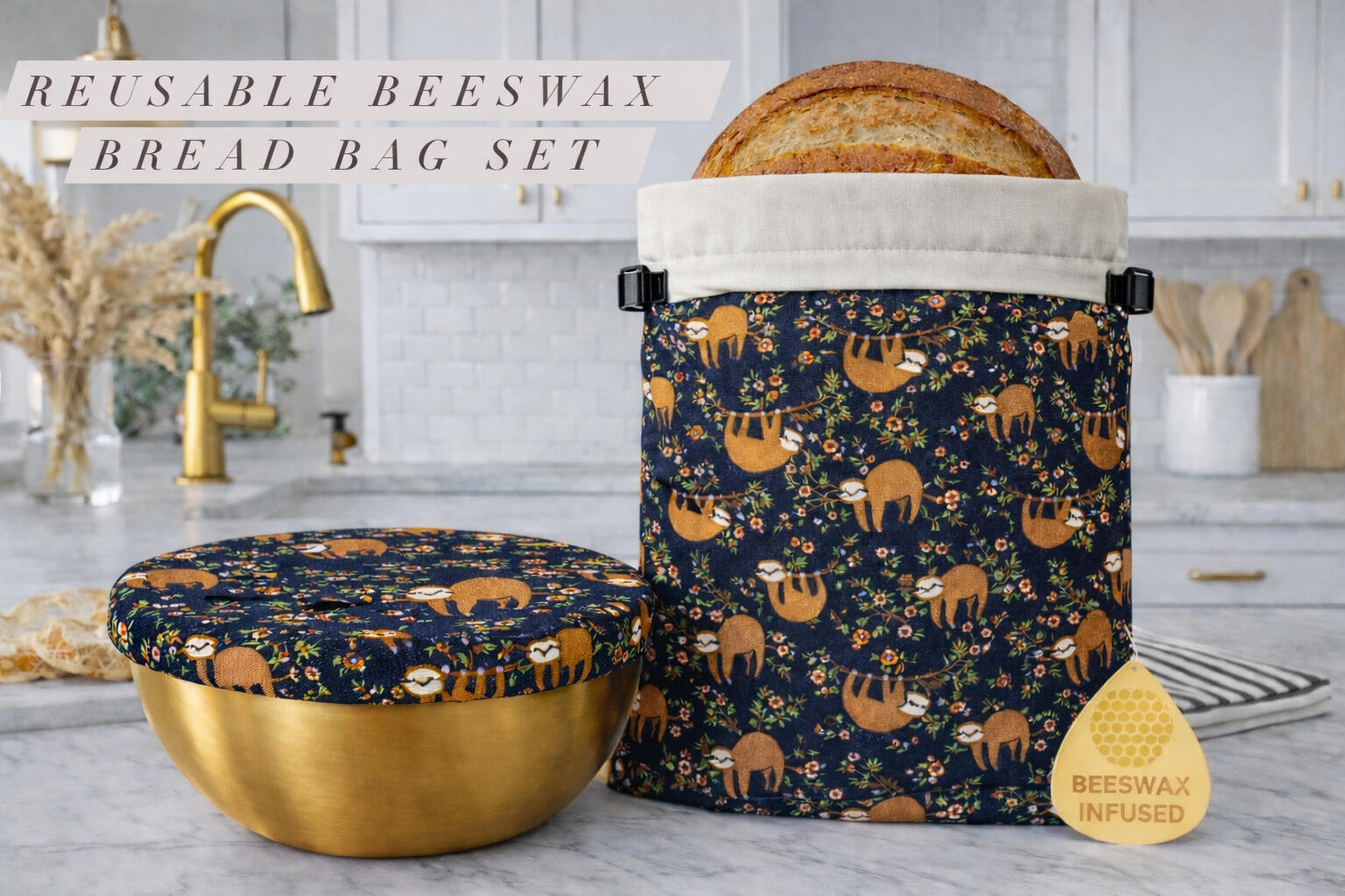 Reusable Beeswax Bread Bag Set Eco-friendly alternative to plastic wrap. Reusable, washable, and breathable.